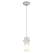 Foto para 11w Cylinder E-26 A-19 LED Dry Location Brushed Steel Opal Cord Glass Pendant (CAN 1.25"Ø5.25")