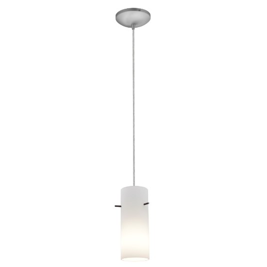 Foto para 11w Cylinder E-26 A-19 LED Dry Location Brushed Steel Opal Cord Glass Pendant (CAN 1.25"Ø5.25")