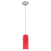 Foto para 11w Cylinder E-26 A-19 LED Dry Location Brushed Steel Red Cord Glass Pendant (CAN 1.25"Ø5.25")