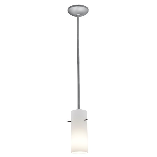 Foto para 11w Cylinder E-26 A-19 LED Dry Location Brushed Steel Opal Rod Glass Pendant (CAN 1.25"Ø5.25")