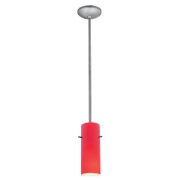 Foto para 11w Cylinder E-26 A-19 LED Dry Location Brushed Steel Red Rod Glass Pendant (CAN 1.25"Ø5.25")