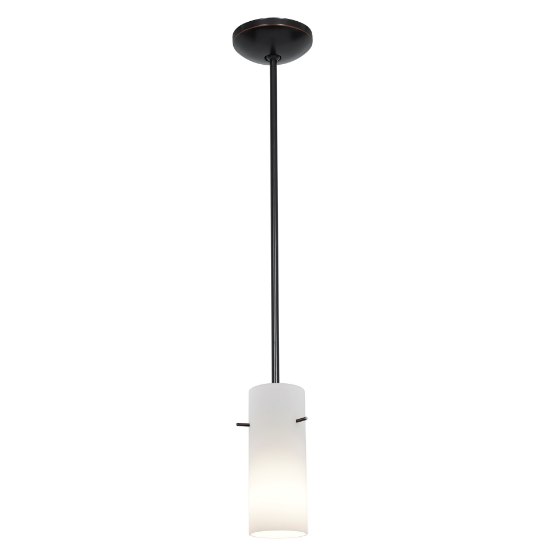 Foto para 11w Cylinder E-26 A-19 LED Dry Location Oil Rubbed Bronze Opal Rod Glass Pendant (CAN 1.25"Ø5.25")