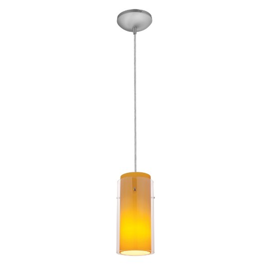 Foto para 11w Glass`n Glass Cylinder E-26 A-19 LED Dry Location Brushed Steel Clear Amber Cord Glass Pendant (CAN 1.25"Ø5.25")