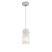 Foto para 11w Glass`n Glass Cylinder E-26 A-19 LED Dry Location Brushed Steel Clear Opal Cord Glass Pendant (CAN 1.25"Ø5.25")