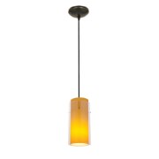 Foto para 11w Glass`n Glass Cylinder E-26 A-19 LED Dry Location Oil Rubbed Bronze Clear Amber Cord Glass Pendant (CAN 1.25"Ø5.25")