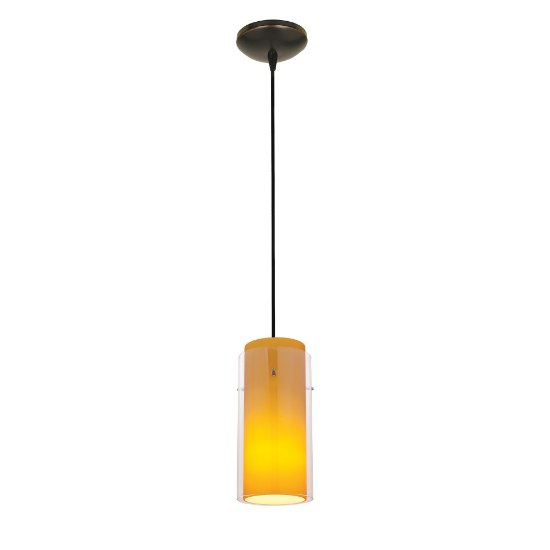 Foto para 11w Glass`n Glass Cylinder E-26 A-19 LED Dry Location Oil Rubbed Bronze Clear Red Cord Glass Pendant (CAN 1.25"Ø5.25")