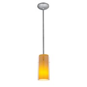 Foto para 11w Glass`n Glass Cylinder E-26 A-19 LED Dry Location Brushed Steel Clear Amber Rod Glass Pendant (CAN 1.25"Ø5.25")