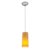 Foto para 12w Glass`n Glass Cylinder SSL 90CRI LED Dry Location Brushed Steel Clear Amber Cord Glass Pendant (CAN 1.25"Ø5.25")