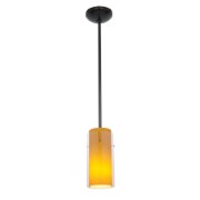 Foto para 12w Glass`n Glass Cylinder SSL 90CRI LED Dry Location Oil Rubbed Bronze Clear Amber Rod Glass Pendant (CAN 1.25"Ø5.25")