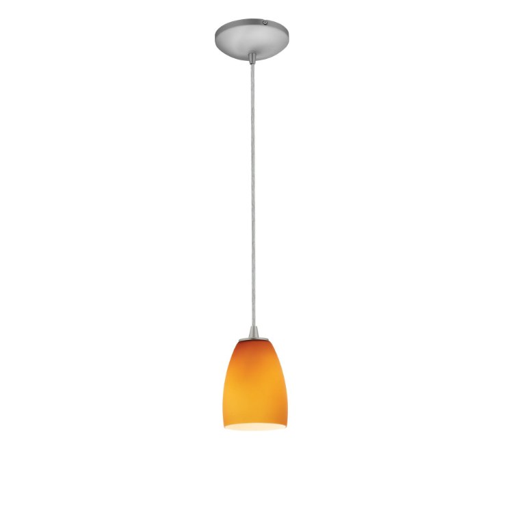 Foto para 11w Sherry E-26 A-19 LED Dry Location Brushed Steel Amber Cord Glass Pendant (CAN 1.25"Ø5.25")
