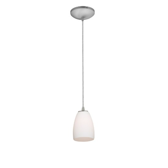 Foto para 11w Sherry E-26 A-19 LED Dry Location Brushed Steel Opal Cord Glass Pendant (CAN 1.25"Ø5.25")