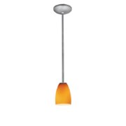 Foto para 11w Sherry E-26 A-19 LED Dry Location Brushed Steel Amber Rod Glass Pendant (CAN 1.25"Ø5.25")