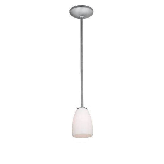 Foto para 11w Sherry E-26 A-19 LED Dry Location Brushed Steel Opal Rod Glass Pendant (CAN 1.25"Ø5.25")