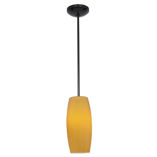 Foto para 11w Cognac E-26 A-19 LED Dry Location Oil Rubbed Bronze Amber Rod Glass Pendant (CAN 1.25"Ø5.25")