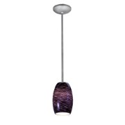 Foto para 11w Chianti E-26 A-19 LED Dry Location Brushed Steel Purple Swirl Rod Glass Pendant (CAN 1.25"Ø5.25")