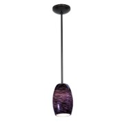 Foto para 12w Chianti SSL 90CRI LED Dry Location Oil Rubbed Bronze Purple Swirl Rod Glass Pendant (CAN 1.25"Ø5.25")