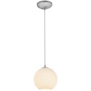 Foto para 11w (s) Japanese Lantern E-26 A-19 LED Dry Location Brushed Steel White Lined Cord Glass Pendant (CAN 1.25"Ø5.25")