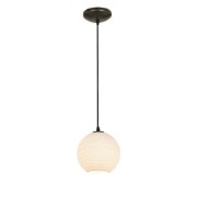 Foto para 12w (s) Japanese Lantern SSL 90CRI LED Dry Location Oil Rubbed Bronze White Lined Cord Glass Pendant (CAN 1.25"Ø5.25")