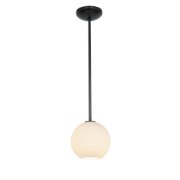 Foto para 12w (s) Japanese Lantern SSL 90CRI LED Dry Location Oil Rubbed Bronze White Lined Rod Glass Pendant (CAN 1.25"Ø5.25")