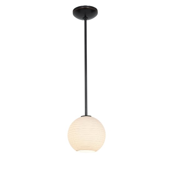 Foto para 12w (s) Japanese Lantern SSL 90CRI LED Dry Location Oil Rubbed Bronze White Lined Rod Glass Pendant (CAN 1.25"Ø5.25")