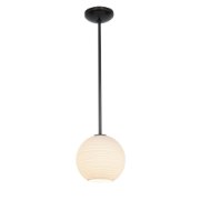 Foto para 11w (m) Japanese Lantern E-26 A-19 LED Dry Location Oil Rubbed Bronze White Lined Rod Glass Pendant (CAN 1.25"Ø5.25")