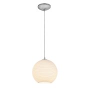 Foto para 11w (l) Japanese Lantern E-26 A-19 LED Dry Location Brushed Steel White Lined Cord Glass Pendant (CAN 1.25"Ø5.25")