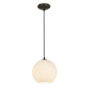 Foto para 11w (l) Japanese Lantern E-26 A-19 LED Dry Location Oil Rubbed Bronze White Lined Cord Glass Pendant (CAN 1.25"Ø5.25")