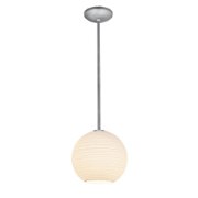 Foto para 11w (l) Japanese Lantern E-26 A-19 LED Dry Location Brushed Steel White Lined Rod Glass Pendant (CAN 1.25"Ø5.25")