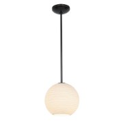 Foto para 11w (l) Japanese Lantern E-26 A-19 LED Dry Location Oil Rubbed Bronze White Lined Rod Glass Pendant (CAN 1.25"Ø5.25")