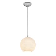 Picture of 12w (l) Japanese Lantern SSL 90CRI LED Dry Location Brushed Steel White Lined Cord Glass Pendant (CAN 1.25"Ø5.25")