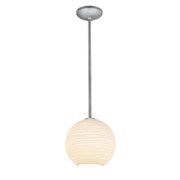 Picture of 12w (l) Japanese Lantern SSL 90CRI LED Dry Location Brushed Steel White Lined Rod Glass Pendant (CAN 1.25"Ø5.25")