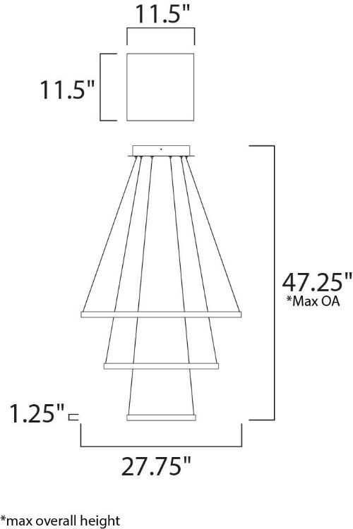 Foto para 100W Quad LED 3-Tier Pendant BZ Acrylic PCB LED (OA HT 4.75"-120") (CAN 11.5"x11.5"x1.75")