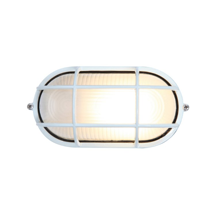 Foto para 9w 800lm 30k Nauticus E-26 Replaceable LED White Frosted Wet Location LED Bulkhead 8.25"x4.25" (CAN 8"x4.4"x1")