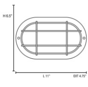 Foto para 9w 800lm 30k Nauticus E-26 Replaceable LED Black Frosted Wet Location LED Bulkhead 11"x6.5" (CAN 10.6"x6.5"x1")