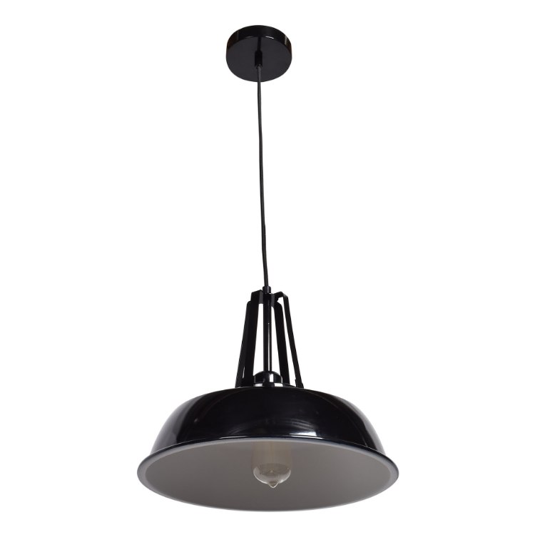 Foto para 60w 800lm 27k Nostalgia E-26 Incandescent Dry Location Shiny Black White 1-Light Pendant 11"Ø13.8" (OA HT 132")