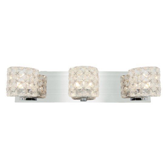 Foto para 4.5w (3 x 1.5) 1350lm 30k Prizm Dimmable G9 Replaceable LED Damp Location Chrome Clear Crystal 3-Light Vanity (CAN 20"x4.75"x0.75")