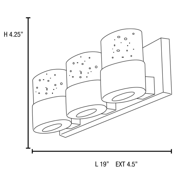 Foto para 4.5w (3 x 1.5) 1350lm 30k Bubbles Dimmable G9 Replaceable LED Damp Location Chrome Clear Solid Crystal 3-Light LED Vanity with OPL glass downlight (CAN 19"x4.25"x0.9")