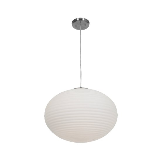 Foto para 10w (3 x 3.33333) 2400lm 30k Callisto Dimmable E-26 Replaceable LED Damp Location Brushed Steel Opal Ribbed OPL Glass Pendant (OA HT 134") (CAN 0.75")