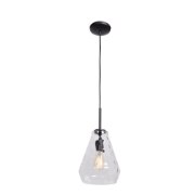 Foto para 60w 800lm 27k Simplicite E-26 Incandescent Damp Location Black Clear Wavy Glass Pendant 10"Ø9" (OA HT 131")