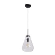 Foto para 60w 800lm 27k Simplicite E-26 Incandescent Damp Location Black Clear Wavy Glass Pendant 10"Ø9" (OA HT 131")