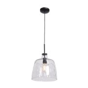 Foto para 60w 800lm 27k Simplicite E-26 Incandescent Damp Location Black Clear Wavy Glass Pendant 11.5"Ø11" (OA HT 132")