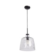 Foto para 60w 800lm 27k Simplicite E-26 Incandescent Damp Location Black Clear Wavy Glass Pendant 11.5"Ø11" (OA HT 132")