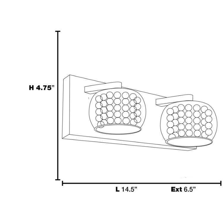Foto para 4.5w (2 x 2.25) 900lm 30k Glam G9 Replaceable LED Damp Location Chrome 2-Light Dimmable LED Mirror Glass Vanity (CAN 1"x14.5"x4.75")