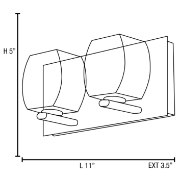 Picture of 4.5w (2 x 2.25) 900lm 30k Evia G9 Replaceable LED Damp Location Chrome 2-Light Dimmable LED Crystal Vanity (CAN 11"x4.75"x0.9")