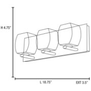 Foto para 4.5w (3 x 1.5) 1350lm 30k Evia G9 Replaceable LED Damp Location Chrome 3-Light Dimmable LED Crystal Vanity (CAN 18.75"x4.75"x0.9")