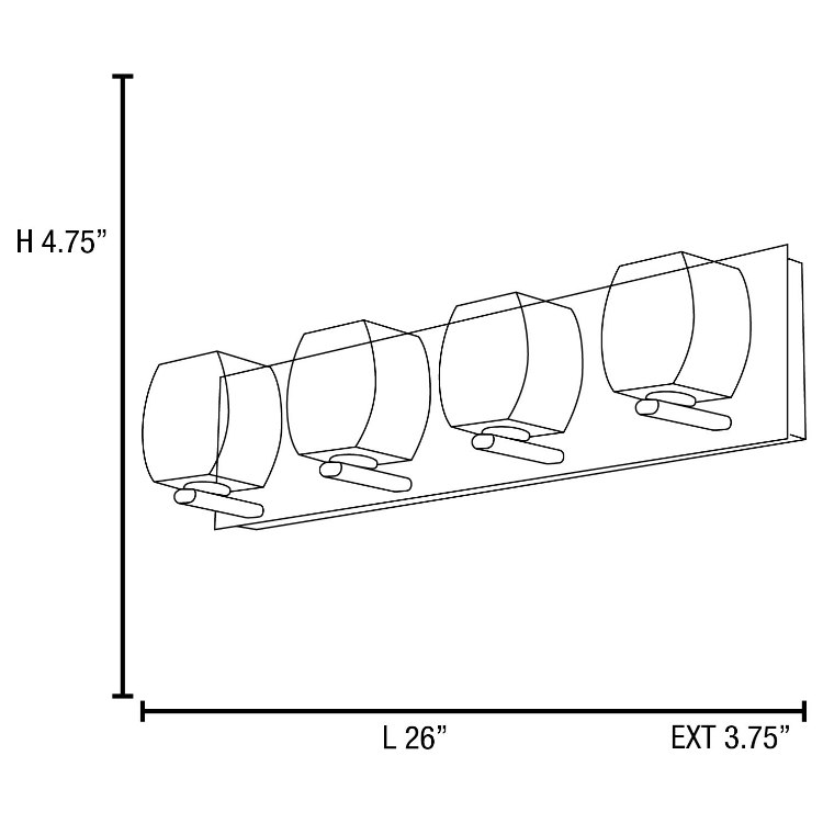 Foto para 4.5w (4 x 1.125) 1800lm 30k Evia G9 Replaceable LED Damp Location Chrome 4-Light Dimmable LED Crystal Vanity (CAN 26"x4.75"x0.9")