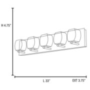 Picture of 4.5w (5 x 0.9) 2250lm 30k Evia G9 Replaceable LED Damp Location Chrome 5-Light Dimmable LED Crystal Vanity (CAN 33"x4.75"x0.9")
