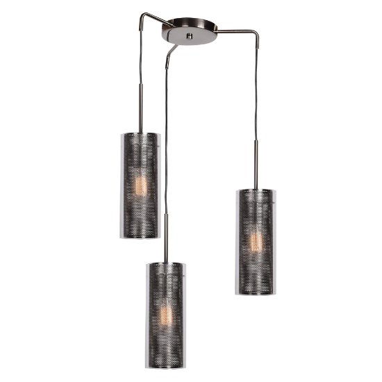 Picture of 60w (3 x 20) 2400lm 27k Multis E-26 Incandescent Dry Location Black Chrome Clear 3-Light Encaged Glass Pendant (OA HT 134") (CAN 1.5"Ø19.3")