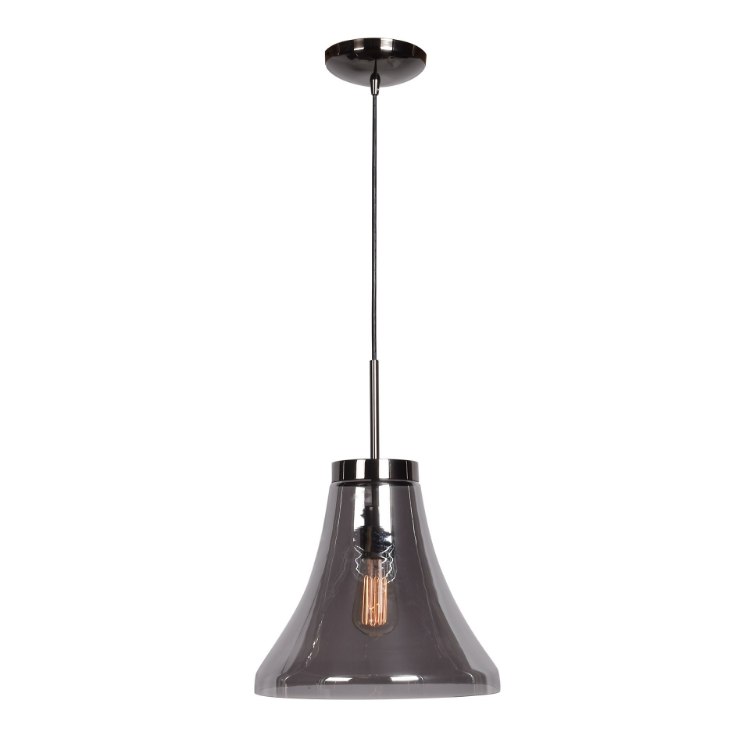 Foto para 60w 800lm 27k Simplicite E-26 Incandescent Dry Location Black Chrome Smoke 1-Light Bell Glass Pendant (OA HT 131") (CAN 1.5"Ø5.13")