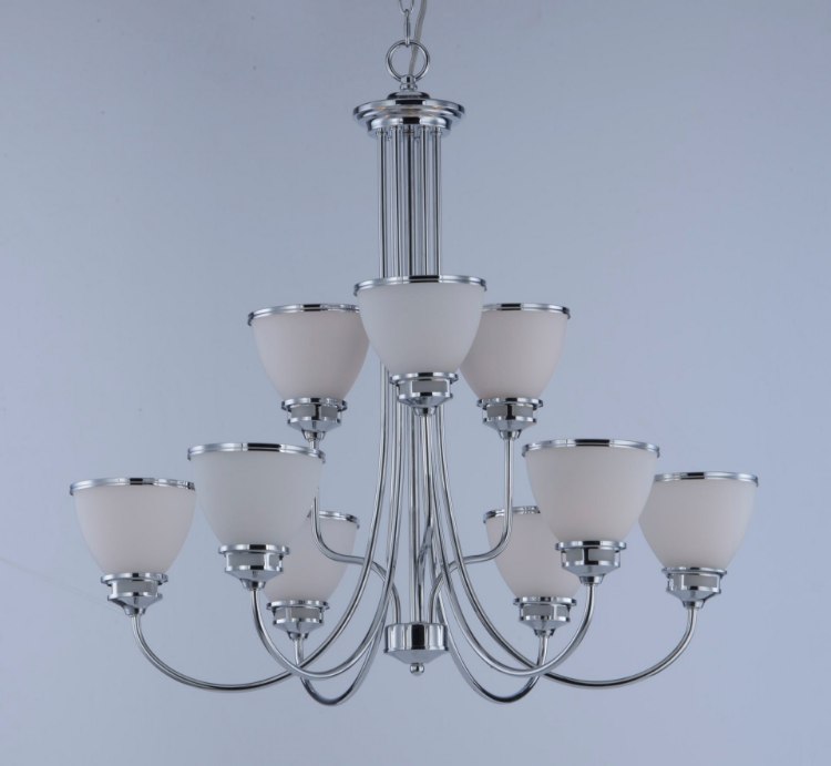 Foto para Novus 9-Light Chandelier PC Satin White Opal Glass MB Incandescent Incandescent (CAN 5"x5"x0.8")72" Chain